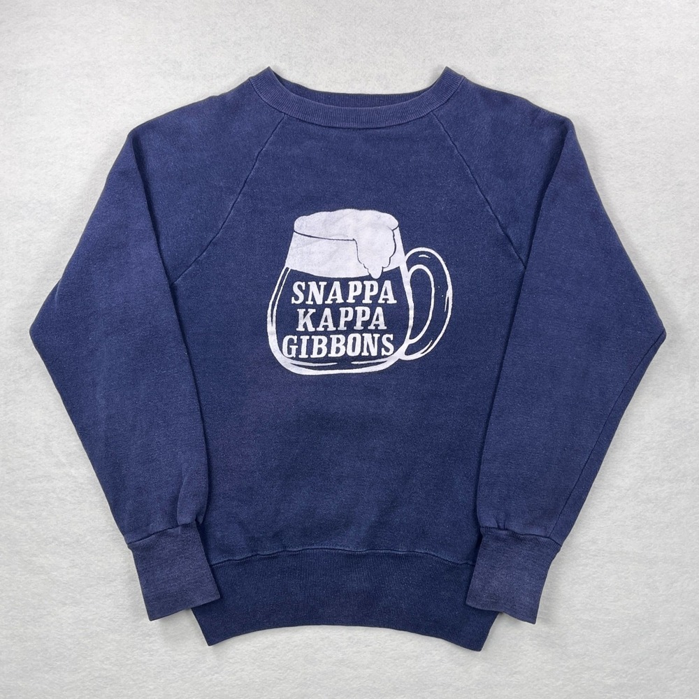 Vintage 50s 60s Cotton Snappa Kappa Gibbons Navy Blue Raglan Sweatshirt Beer Mug